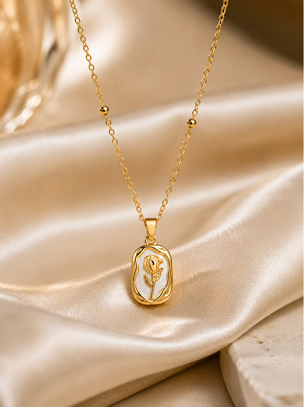 Gold Plated Rose Floral Pendant Anti Tarnish Necklace for Women