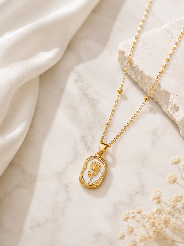Gold Plated Rose Floral Pendant Anti Tarnish Necklace for Women