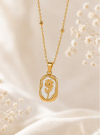 Gold Plated Rose Floral Pendant Anti Tarnish Necklace for Women