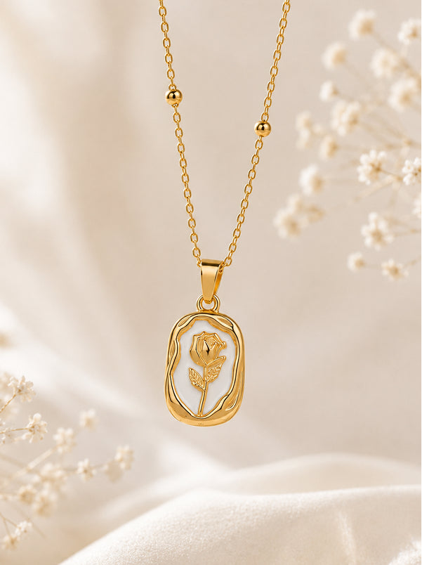 Gold Plated Rose Floral Pendant Anti Tarnish Necklace for Women