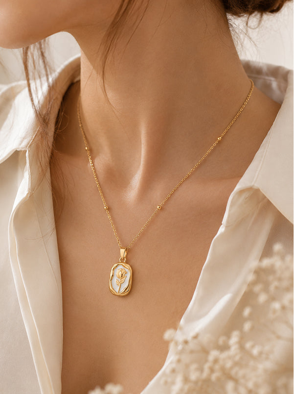 Gold Plated Rose Floral Pendant Anti Tarnish Necklace for Women
