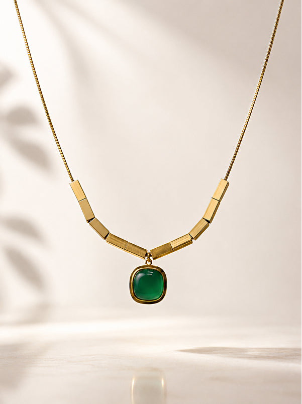 Emerald Round Pendant Necklace