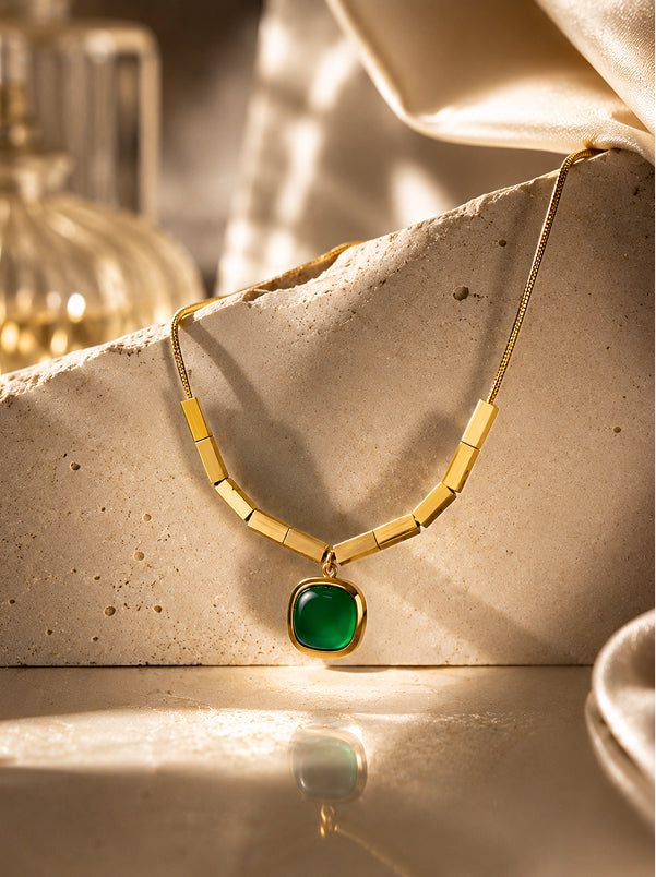Emerald Round Pendant Necklace