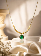 Emerald Round Pendant Necklace