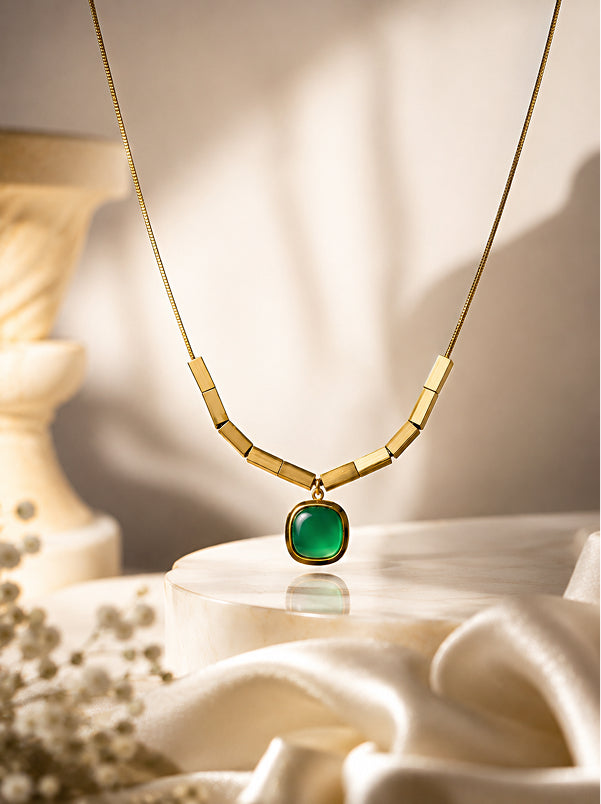 Emerald Round Pendant Necklace