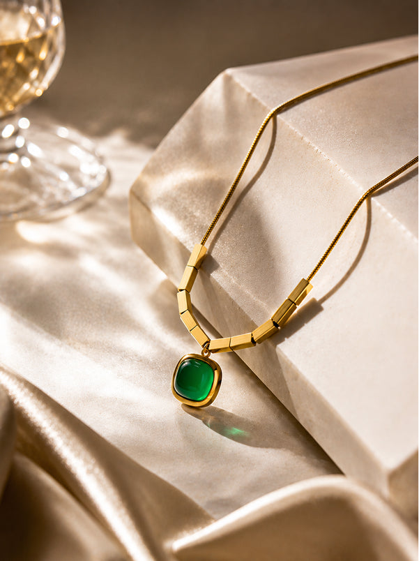 Emerald Round Pendant Necklace