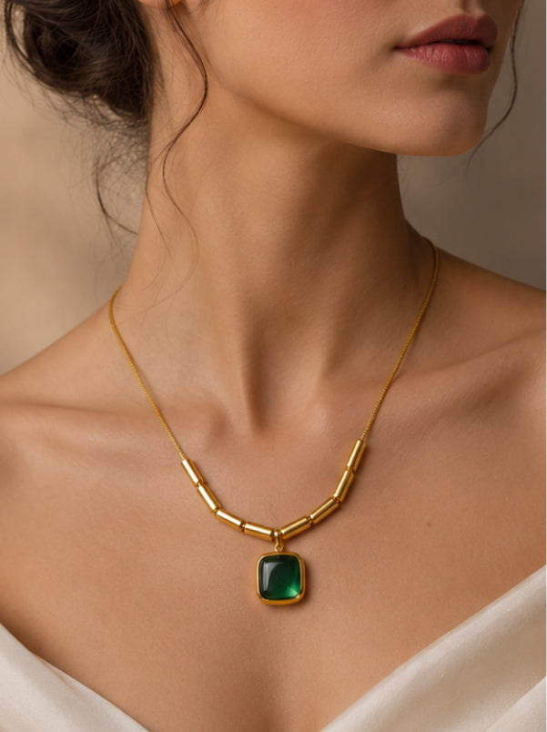 Emerald Round Pendant Necklace