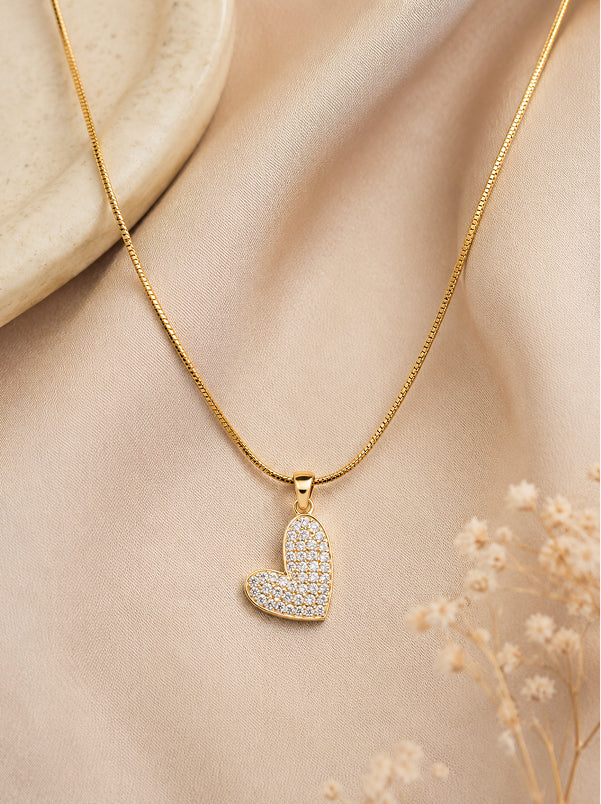 Gold plated Pave Heart Pendant Necklace