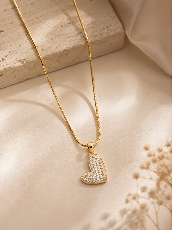 Gold plated Pave Heart Pendant Necklace