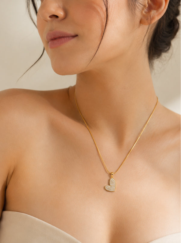Gold plated Pave Heart Pendant Necklace