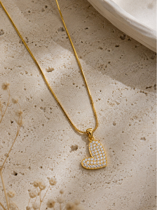 Gold plated Pave Heart Pendant Necklace