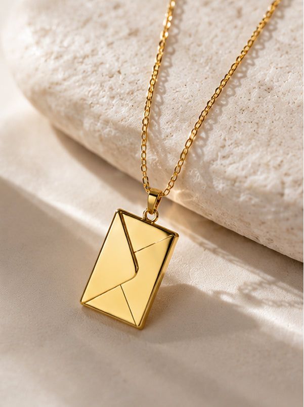 Engraved Rectangle Pendant Necklace