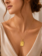 Engraved Rectangle Pendant Necklace