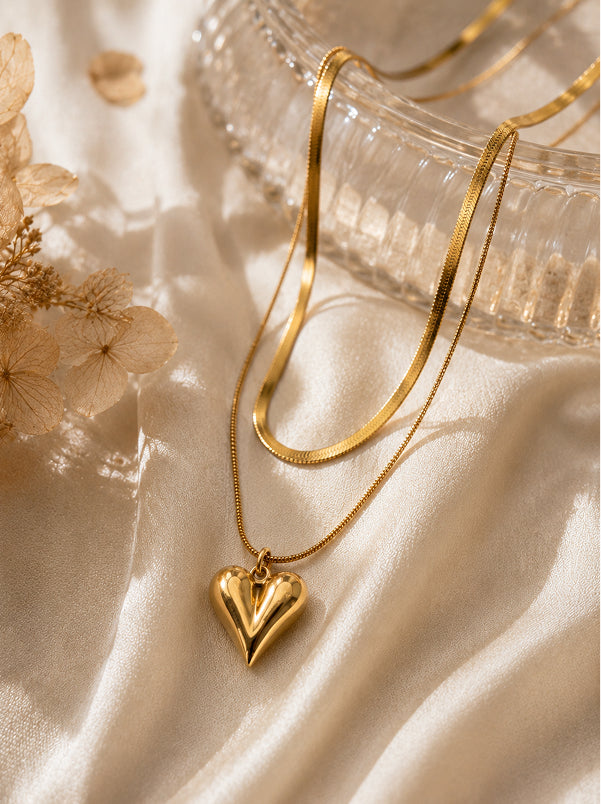 Puffed Heart Pendant Necklace