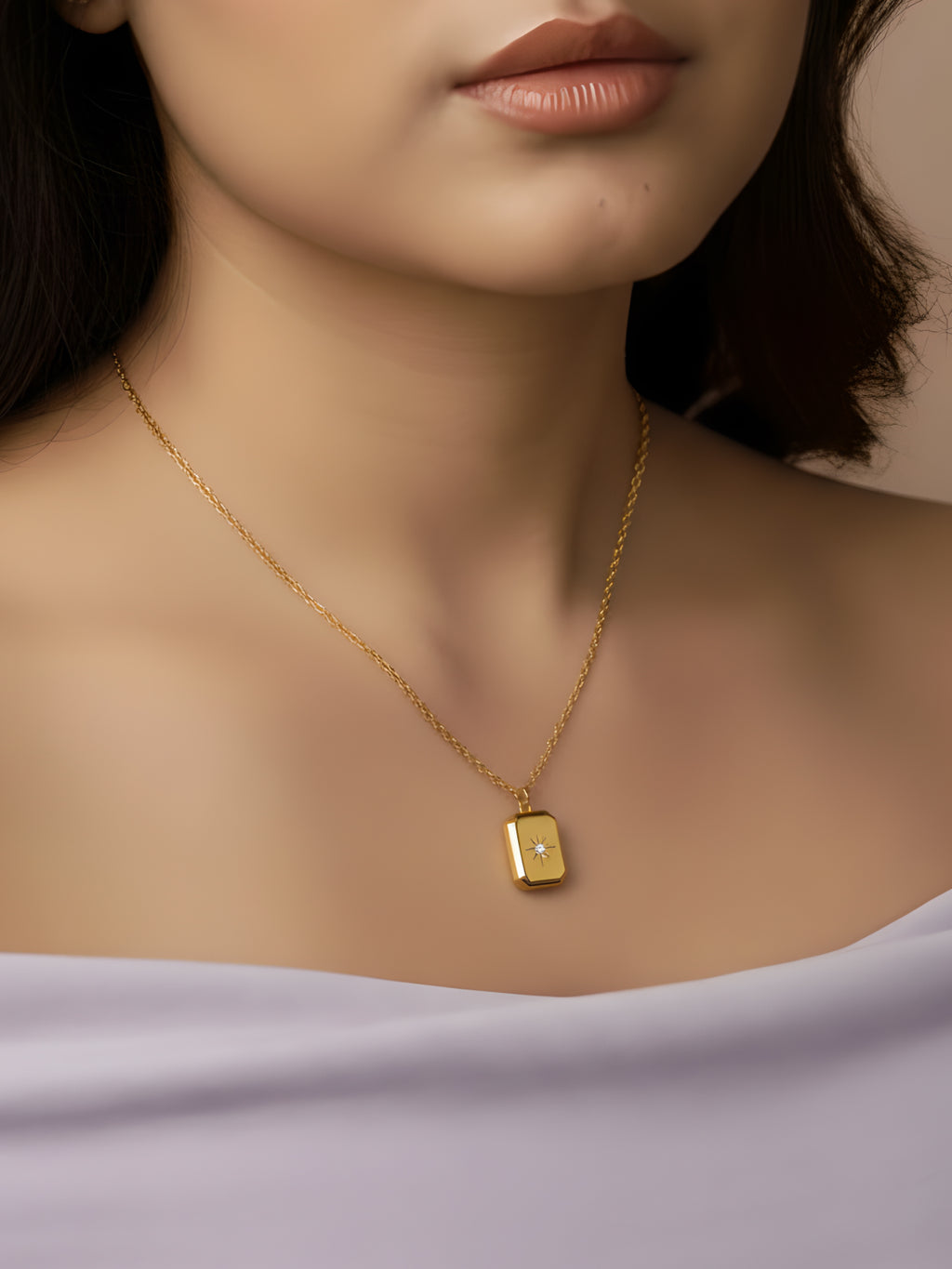 Citrine Rectangle Pendant Necklace