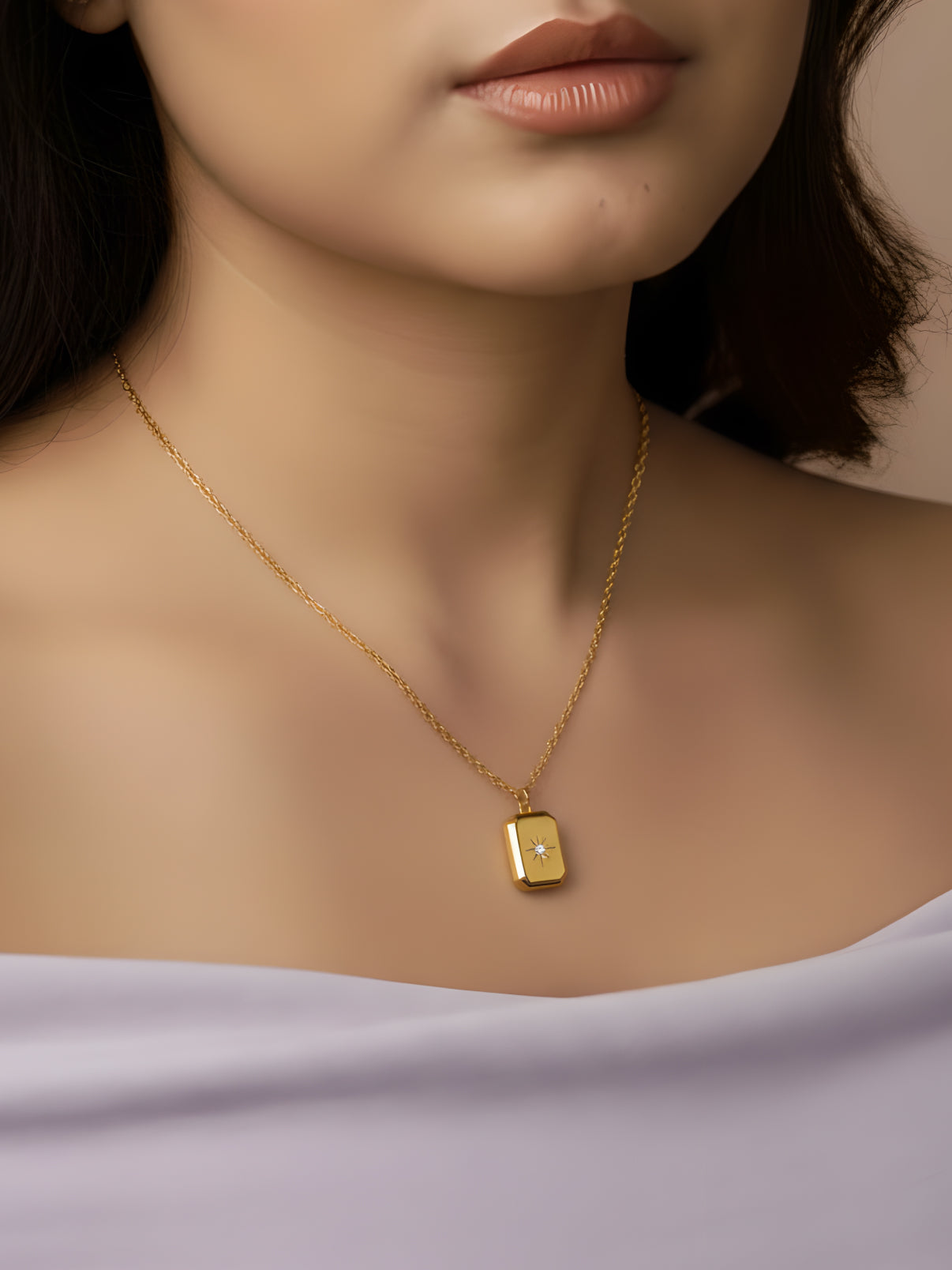 Citrine Rectangle Pendant Necklace