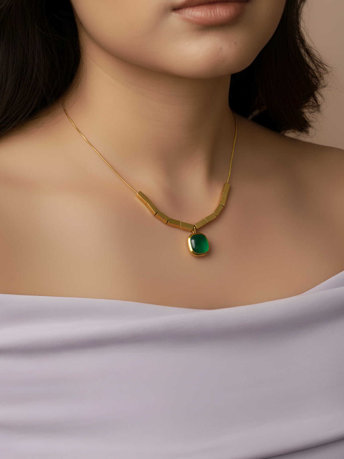 Emerald Round Pendant Necklace