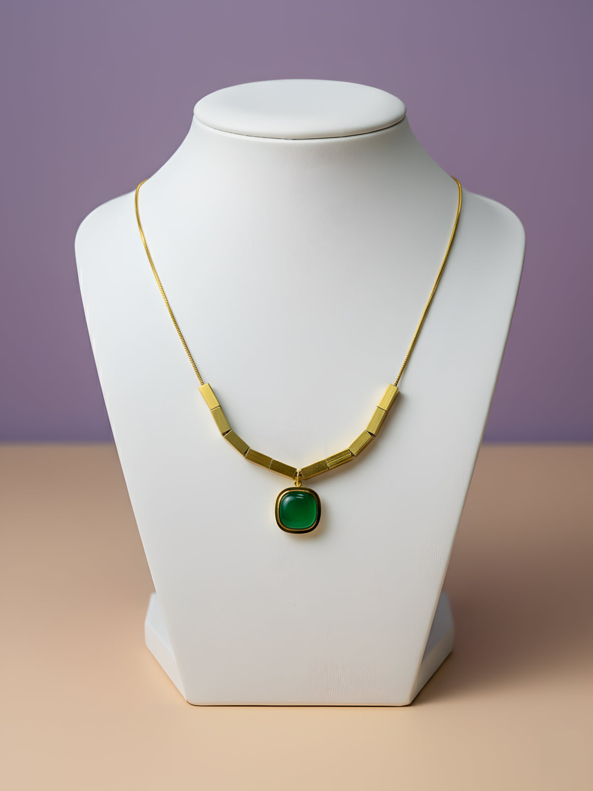 Emerald Round Pendant Necklace