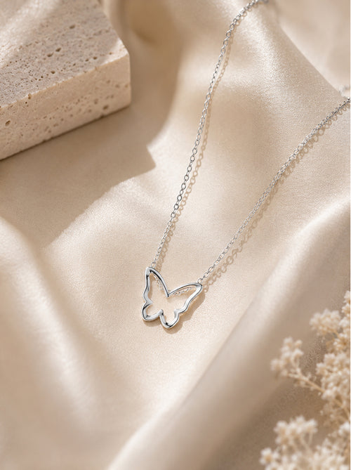 Butterfly Outline Silver Pendant Necklace