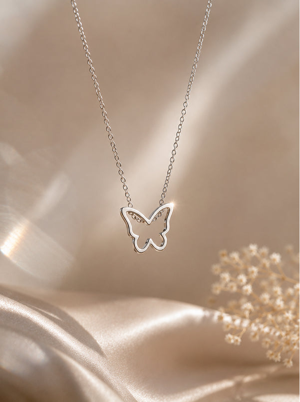 Butterfly Outline Silver Pendant Necklace