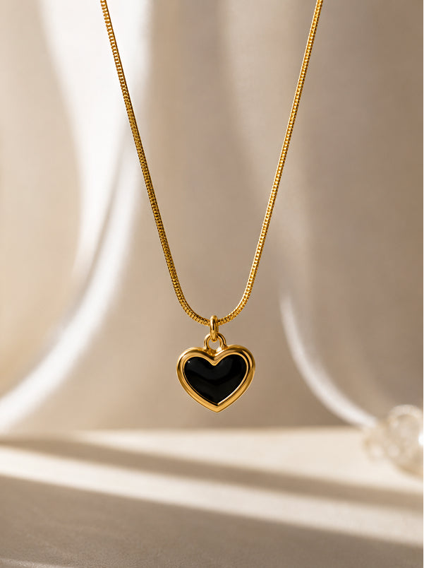 Black Heart Gold Pendant Necklace