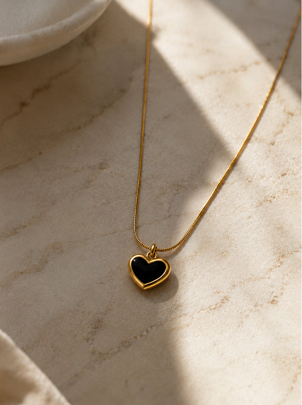 Black Heart Gold Pendant Necklace