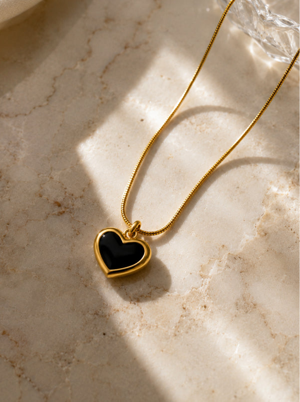Black Heart Gold Pendant Necklace