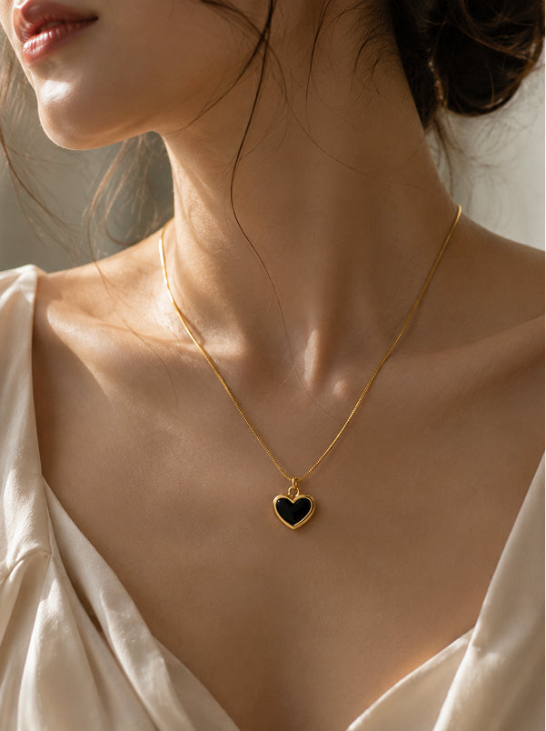 Black Heart Gold Pendant Necklace