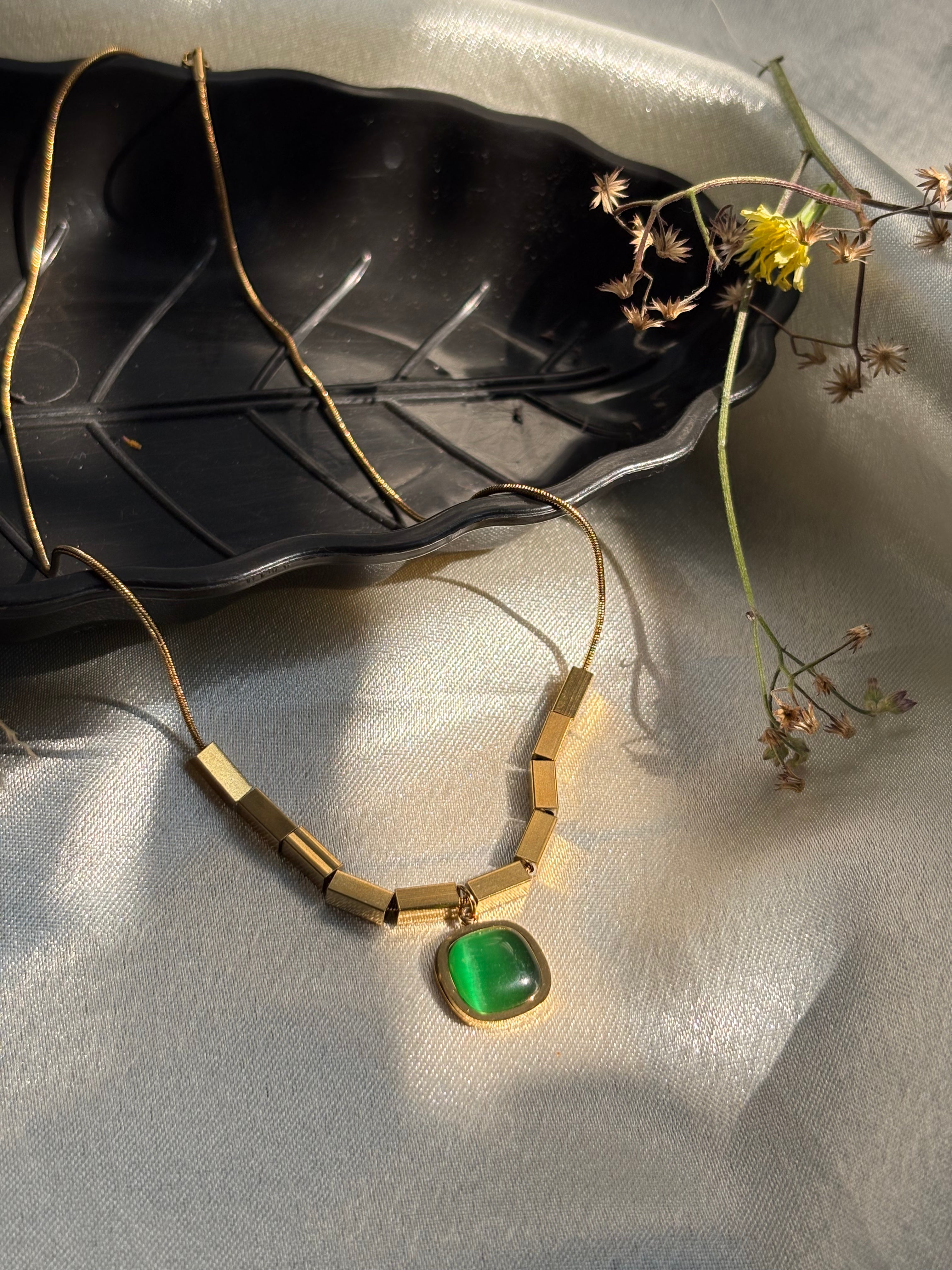 Emerald Round Pendant Necklace