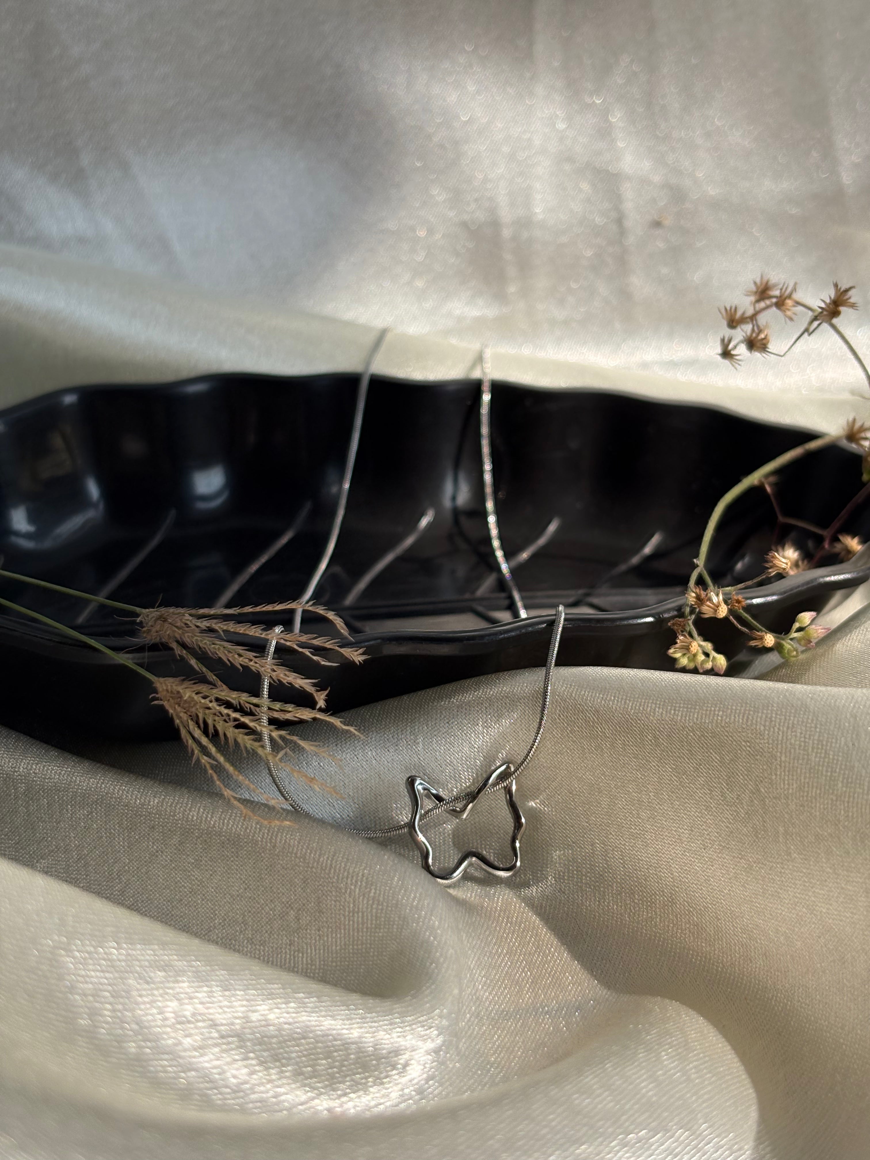 Butterfly Outline Silver Pendant Necklace