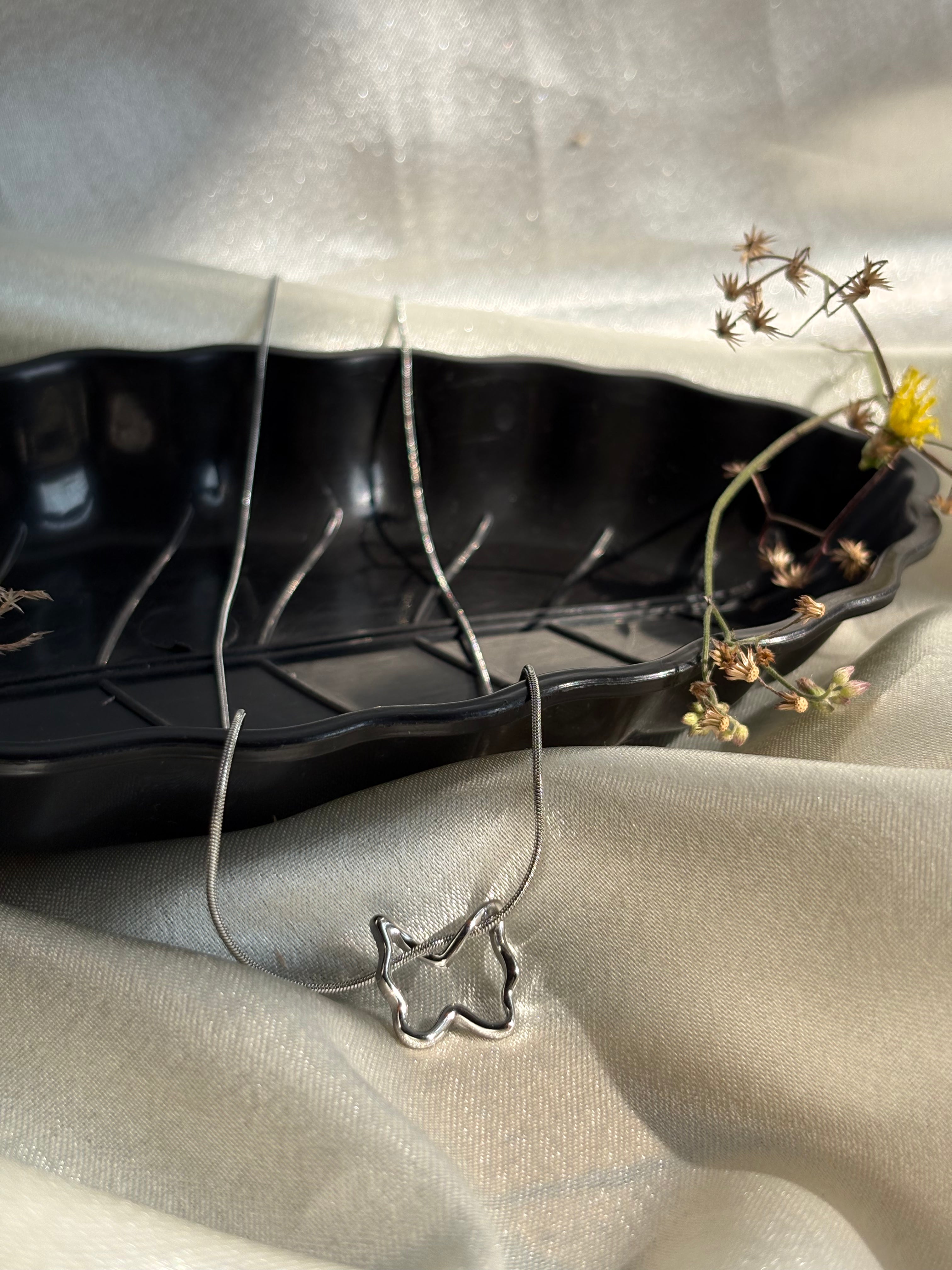 Butterfly Outline Silver Pendant Necklace