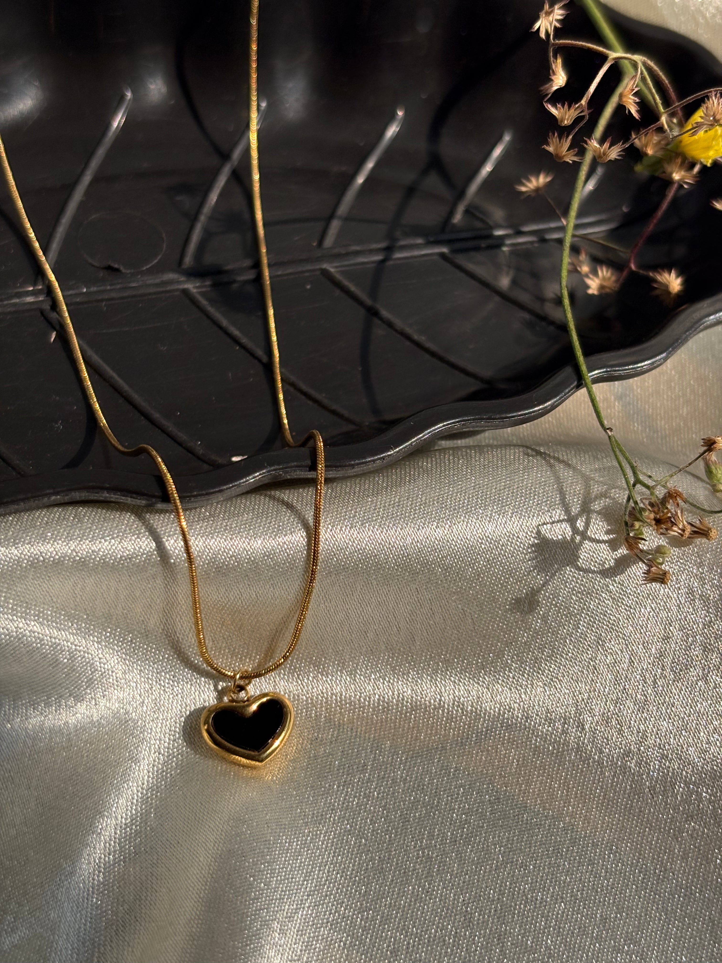 Black Heart Gold Pendant Necklace