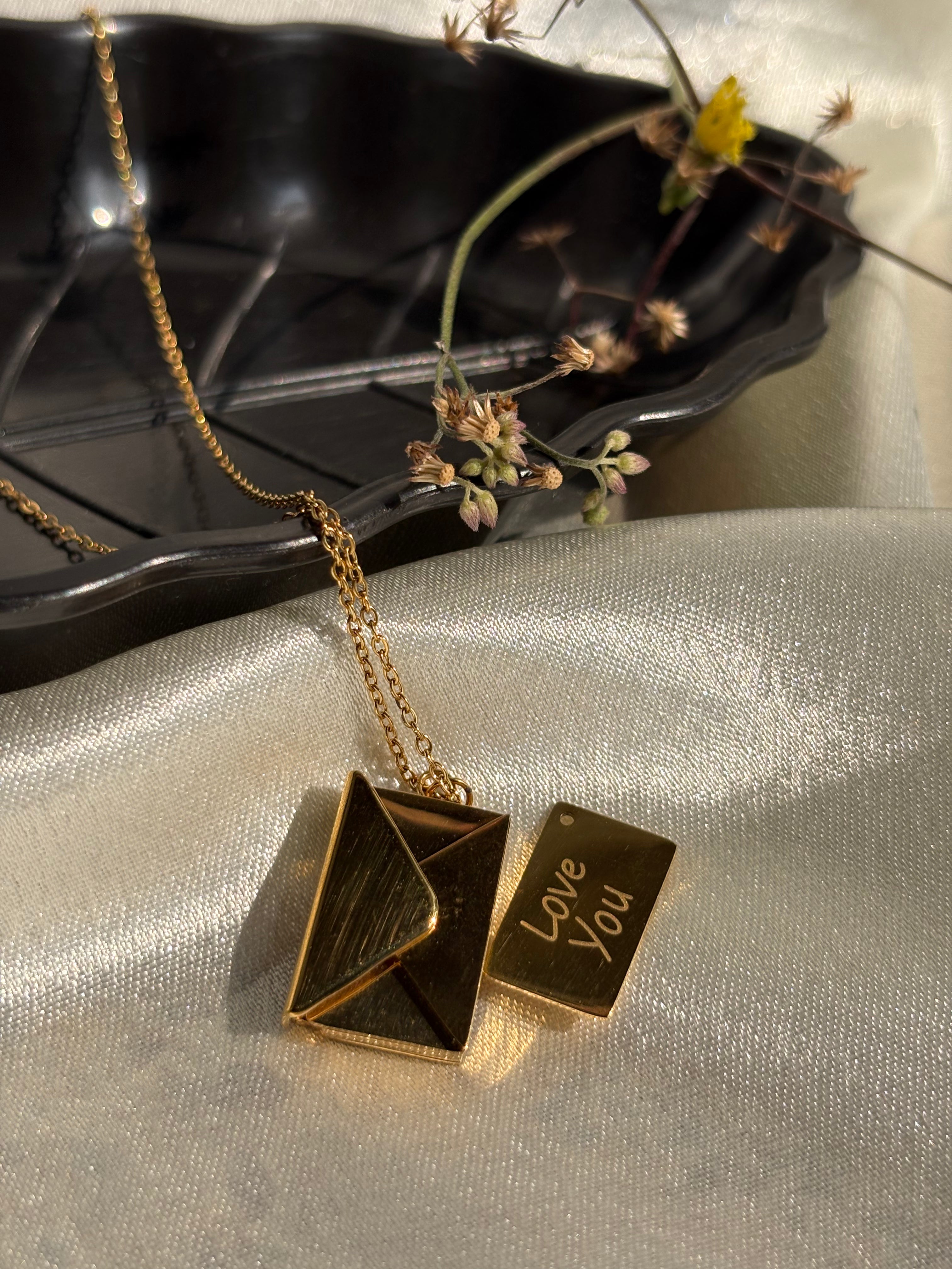 Engraved Rectangle Pendant Necklace