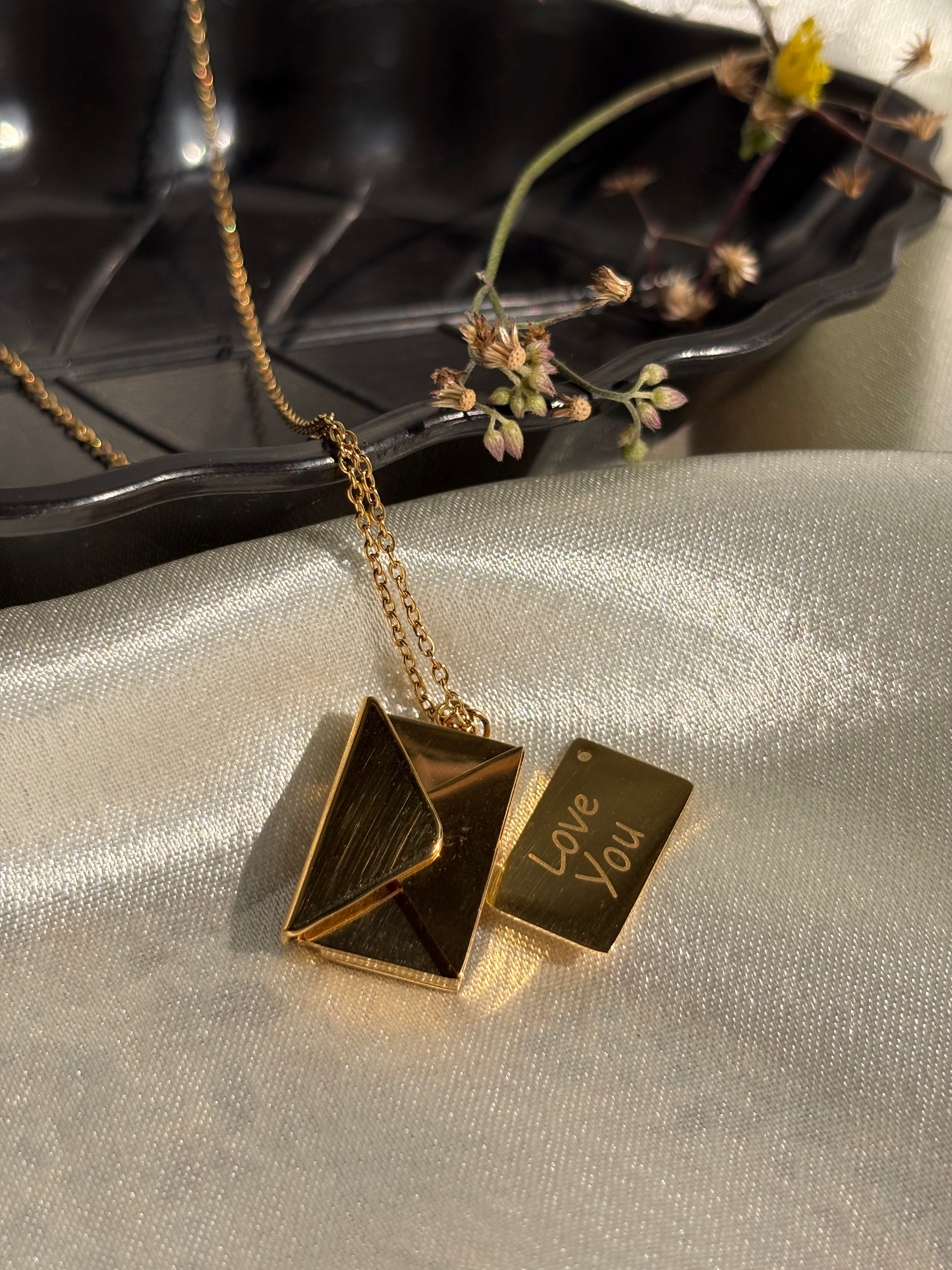 Engraved Rectangle Pendant Necklace